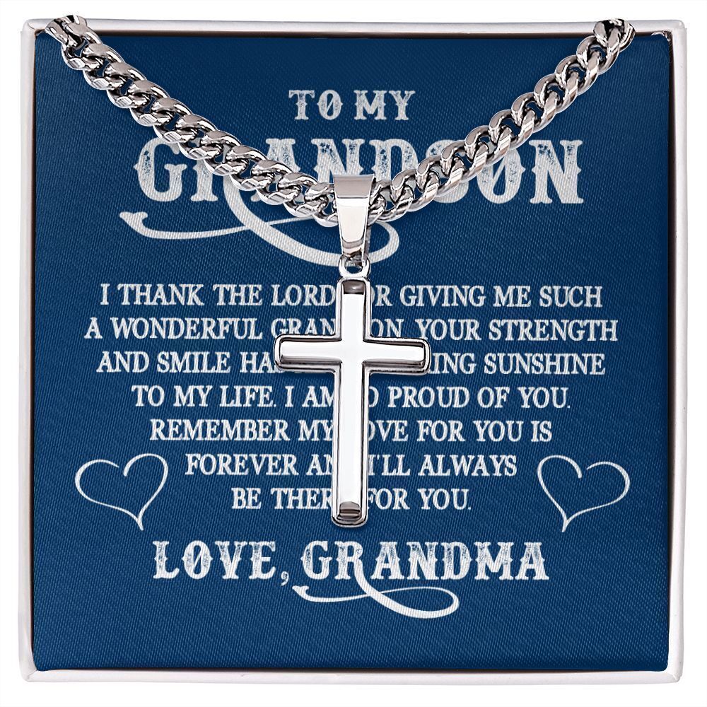 To My Grandson I Thank the Lord for You Artisan Cross Cuban Chain Two-Tone Box